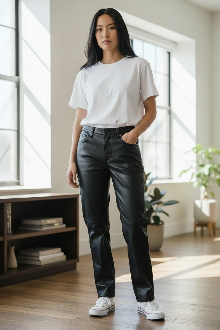 Abercrombie & Fitch 90s High Rise Vegan Leather Pants Color:Black Size: 28 x 29